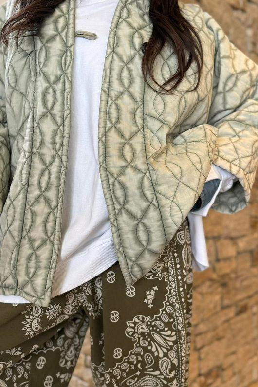 Dolman Cotton Quilted Jacket Vintage Washed Khaki